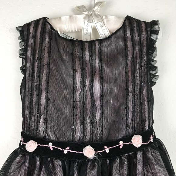 Laura Ashley Toddler Black Pink Rose Detail Party Dress  Size 4T - Picture 3 of 12